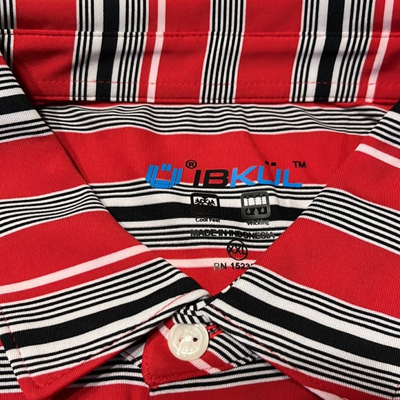 Ibkul Short Sleeve Polo Shirt in Coastal Stripe Black and Red Size XXL NWT - Picture 8 of 9
